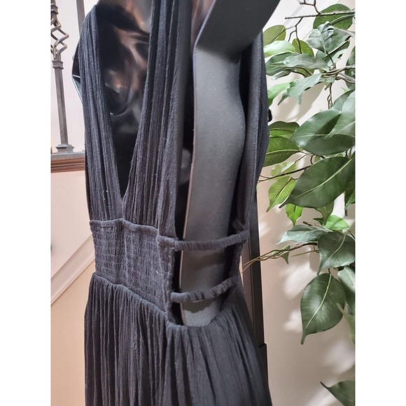 Forever 21 Women's Black Solid Open Side V-Neck Sleeveless Long Maxi Dress M - Picture 6 of 15